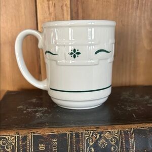 HEAVY Longaberger Pottery Elegant White and Green Ceramic Mug Made in USA